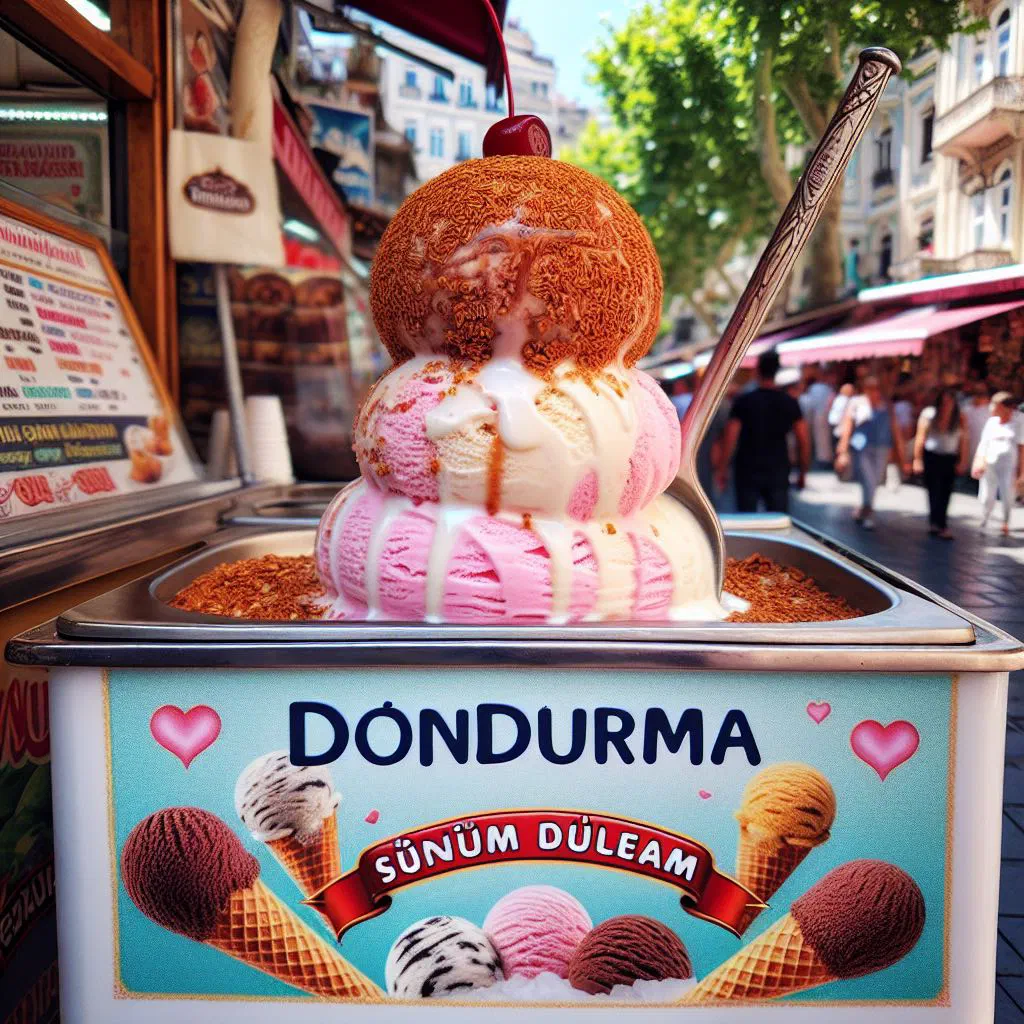 Stretchy Turkish dondurma ice cream served in a tall glass