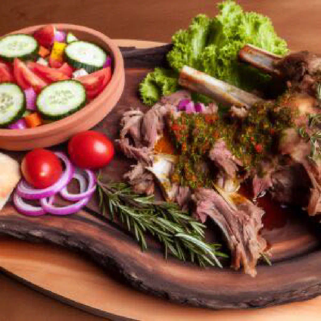 Slow-roasted Kuzu Tandır lamb served with fresh herbs and lemon