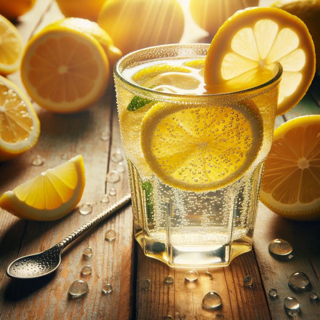 A glass of cloudy Turkish limonata with lemon slices and fresh mint
