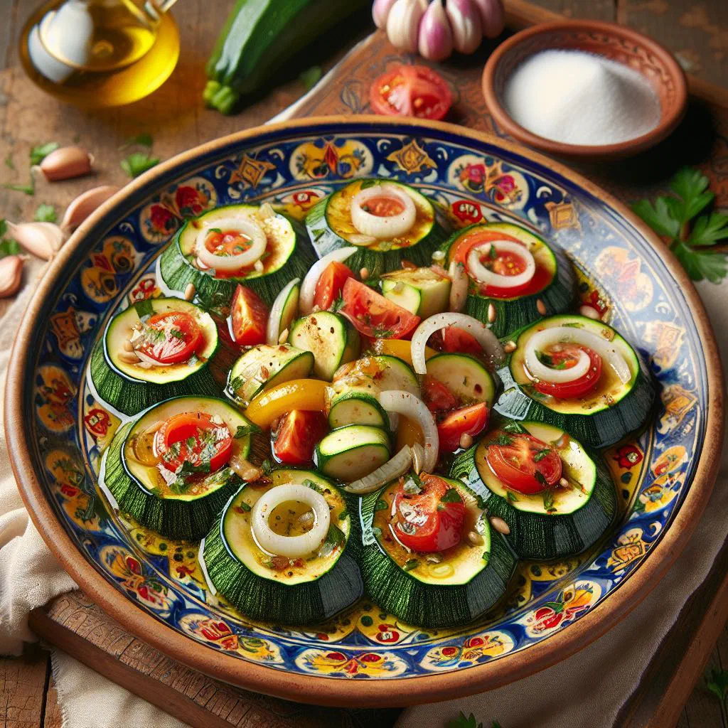 Olive-oil braised courgettes garnished with fresh parsley