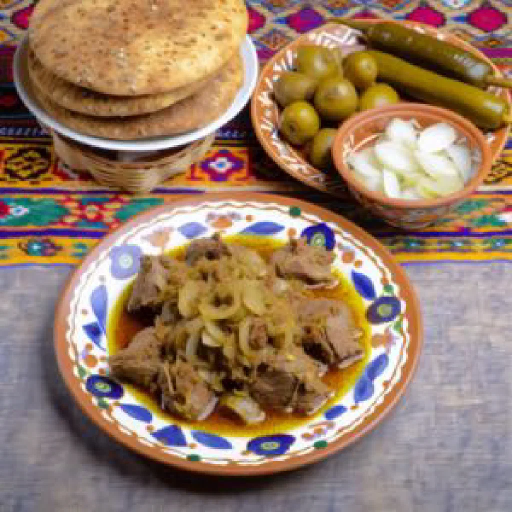 Braised Govurma with tender meat and vegetables garnished with fresh herbs