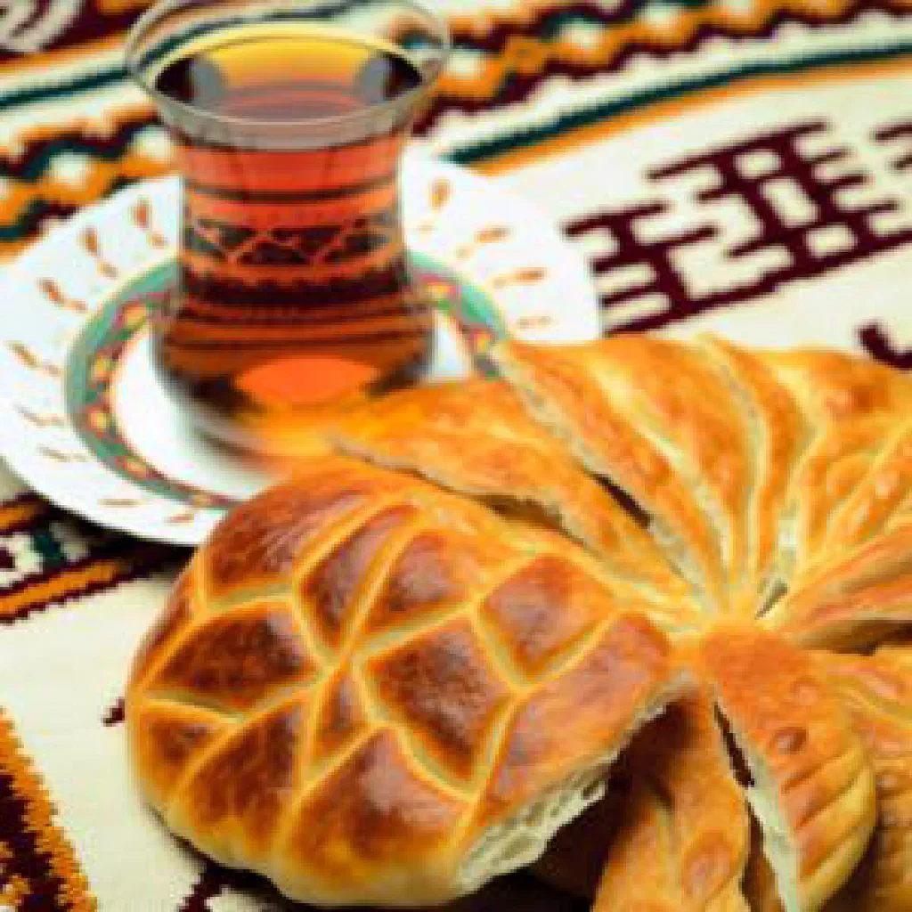 Golden pan-fried Turkmen kete pastries filled with spiced minced meat