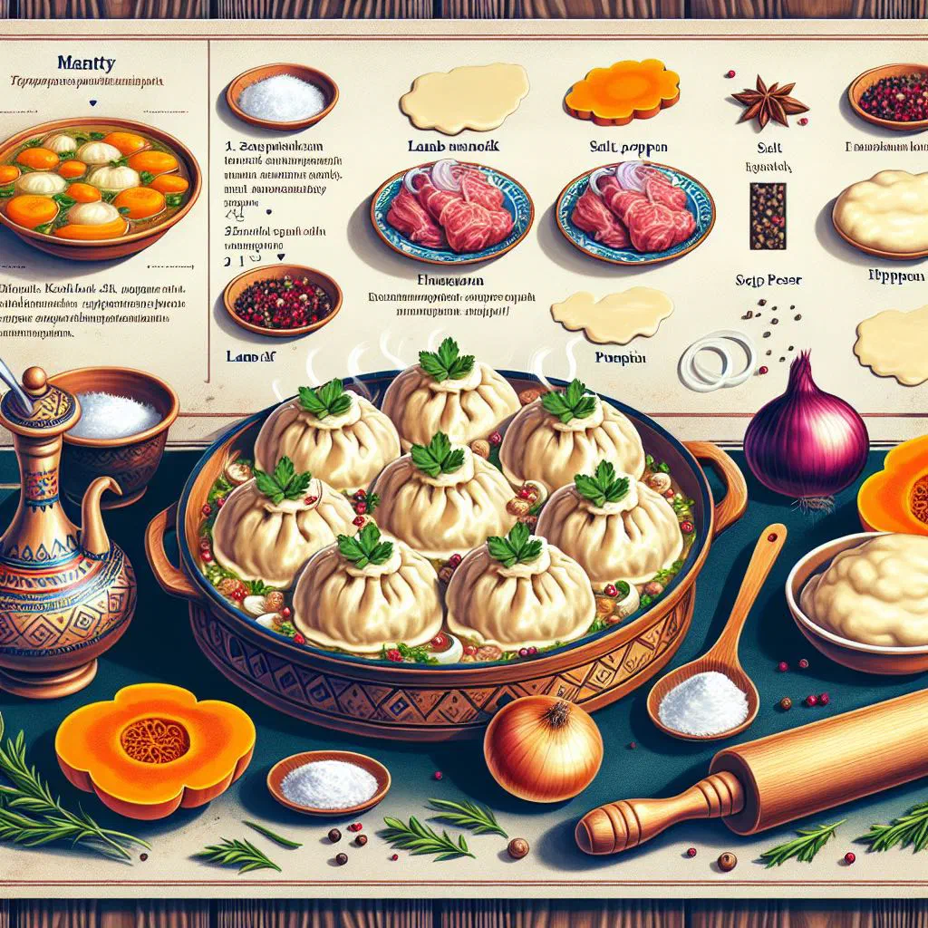 Steamed Turkmen manty dumplings on a plate