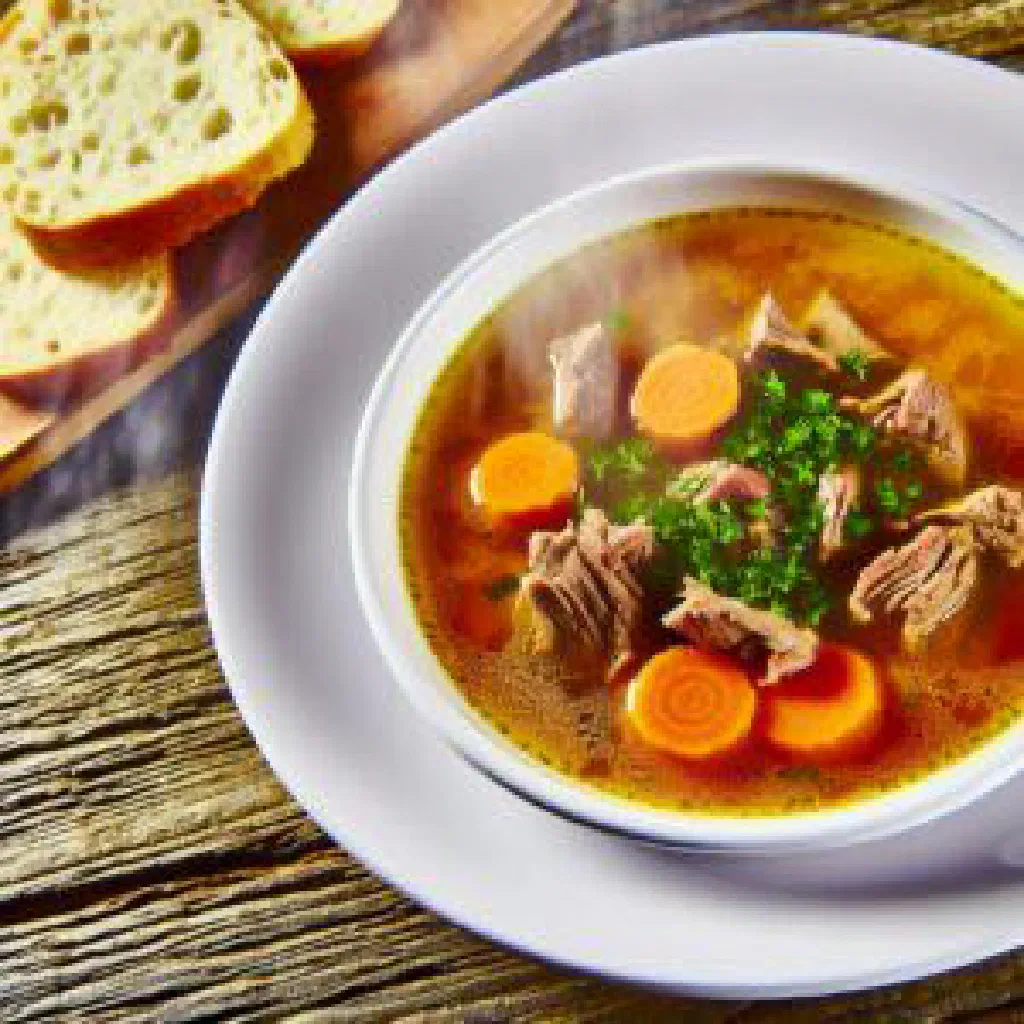 Sezde, a Turkmen stew of tender meat, carrots and fresh herbs