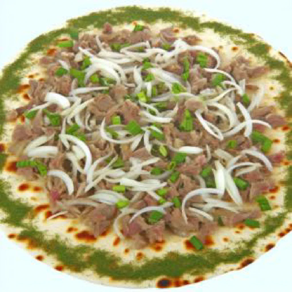 Golden pan-fried Turkmen onion-stuffed flatbreads garnished with fresh herbs