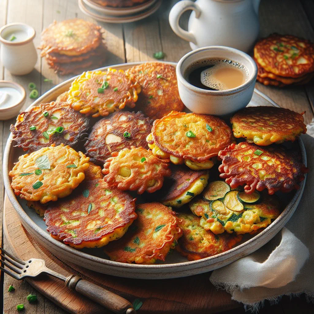 Golden fried fish fritters served with lime wedges and fresh herbs