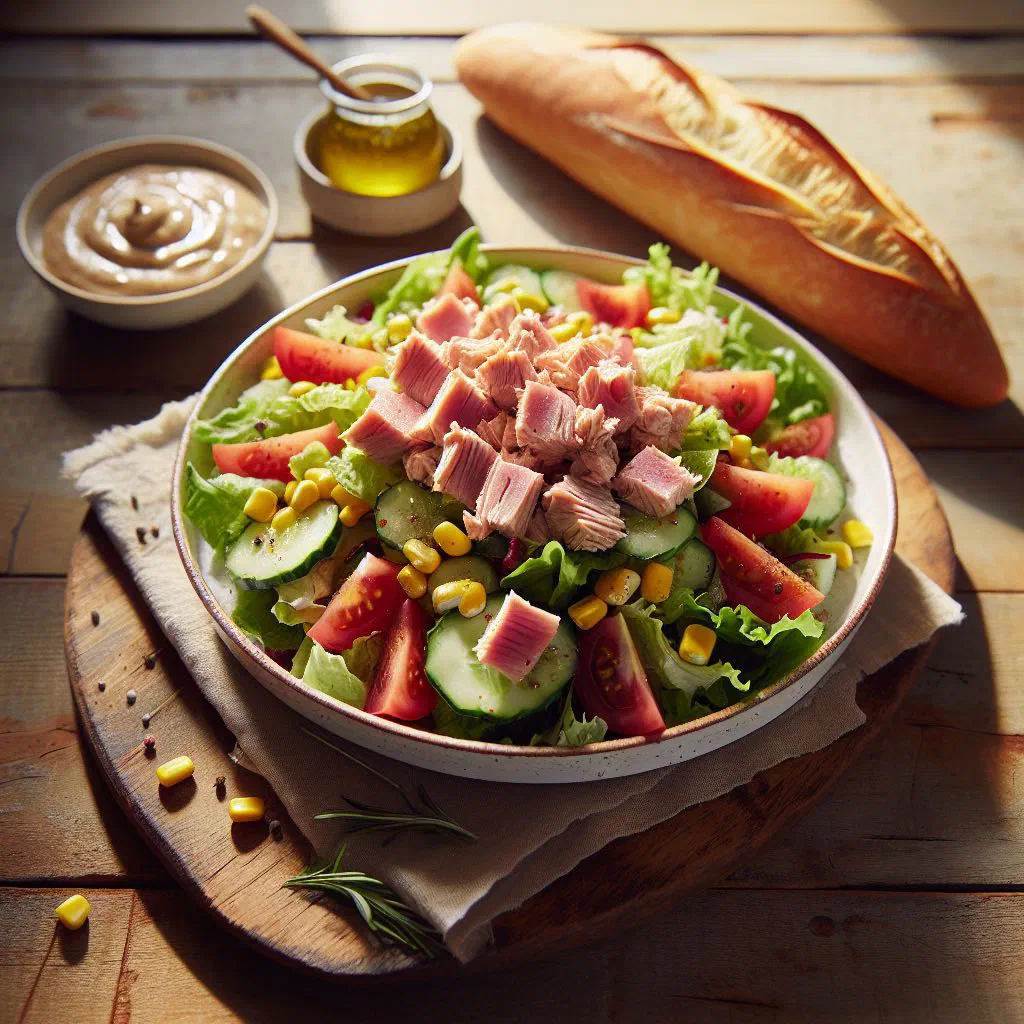 Fresh tuna salad with diced peppers, cucumber and lime