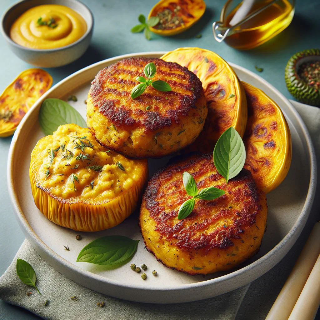 Golden pan-fried breadfruit and fish patties on a plate