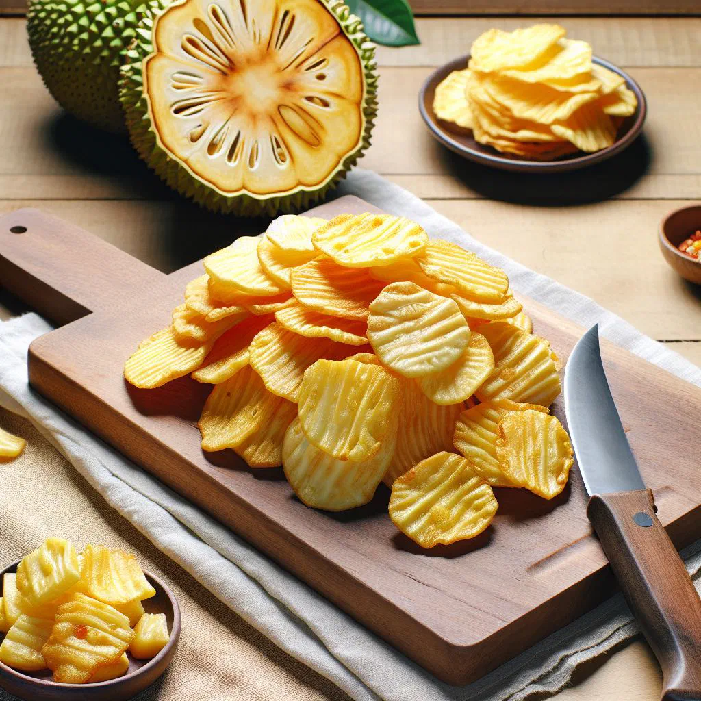 Crisp golden breadfruit chips on a plate
