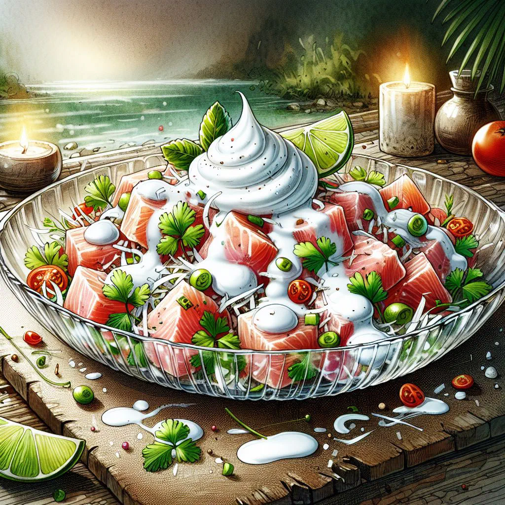 Fresh fish and coconut salad with crisp vegetables and lime