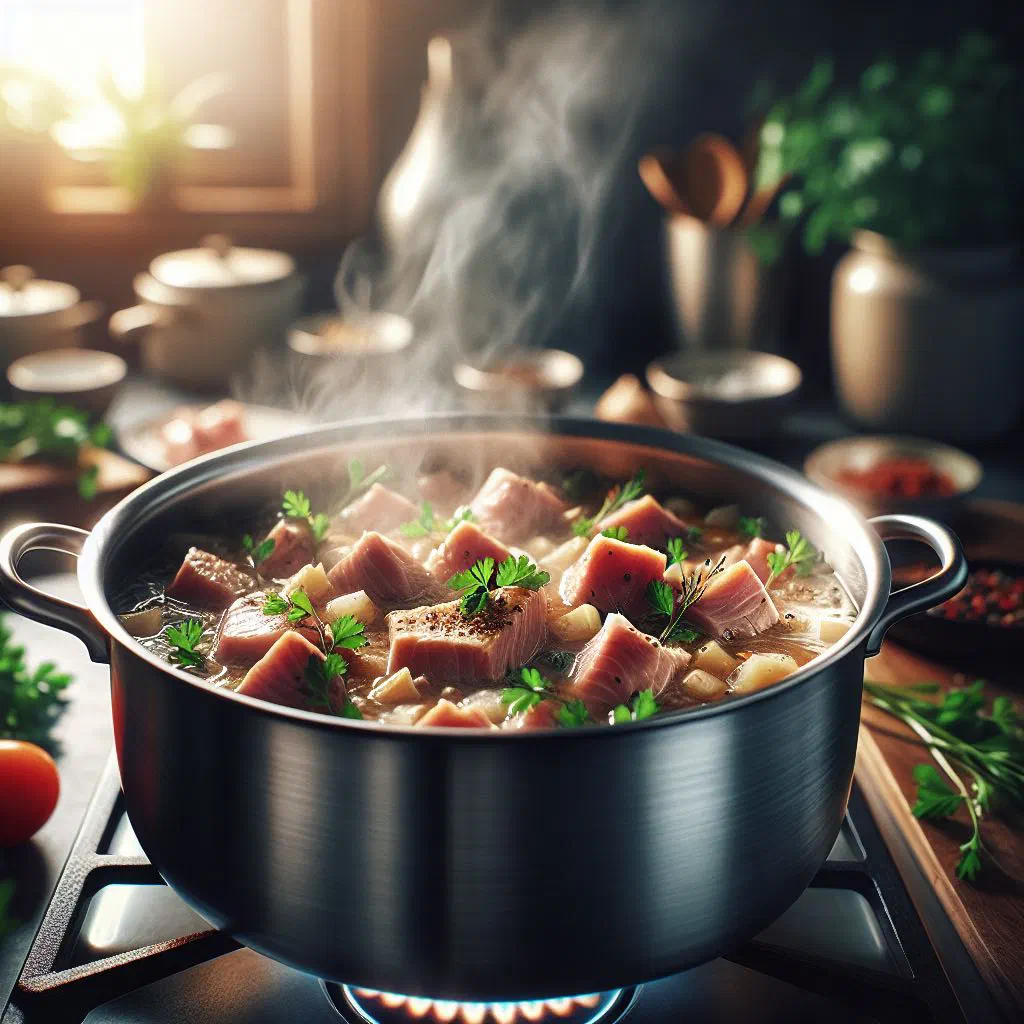 Cubes of tuna simmered in creamy coconut sauce, garnished with fresh coriander