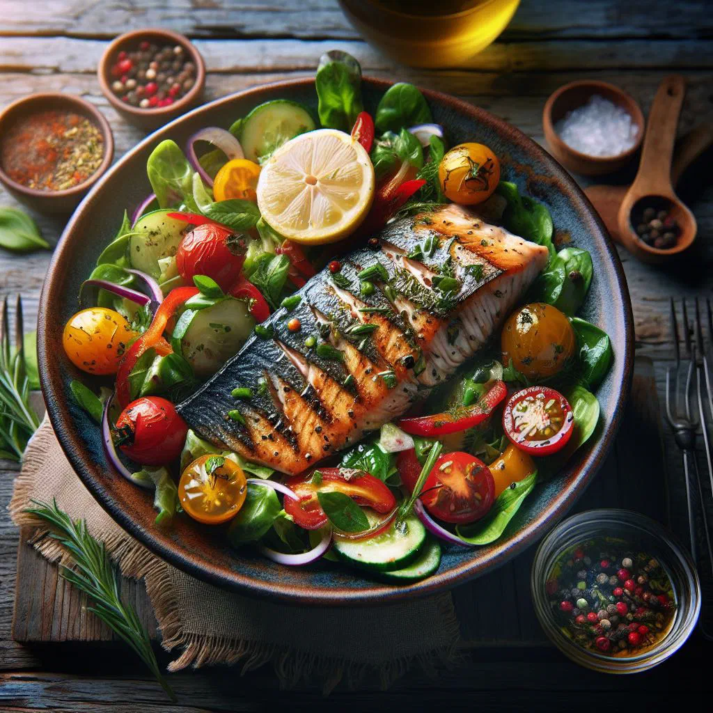 Marinated fish salad with diced tuna, mango, avocado and fresh herbs