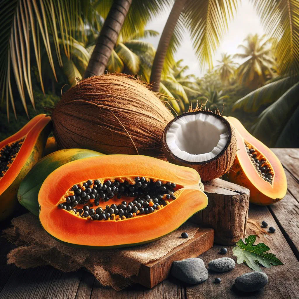 Chilled papaya and coconut dessert garnished with fresh mint