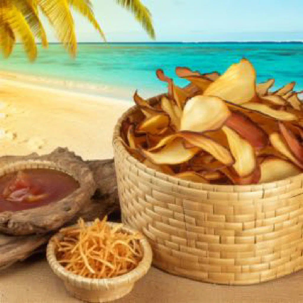 Golden, crispy pulaka chips sprinkled with salt
