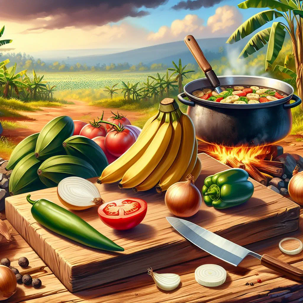 Steamed mashed green plantains served on a plate with fresh herbs