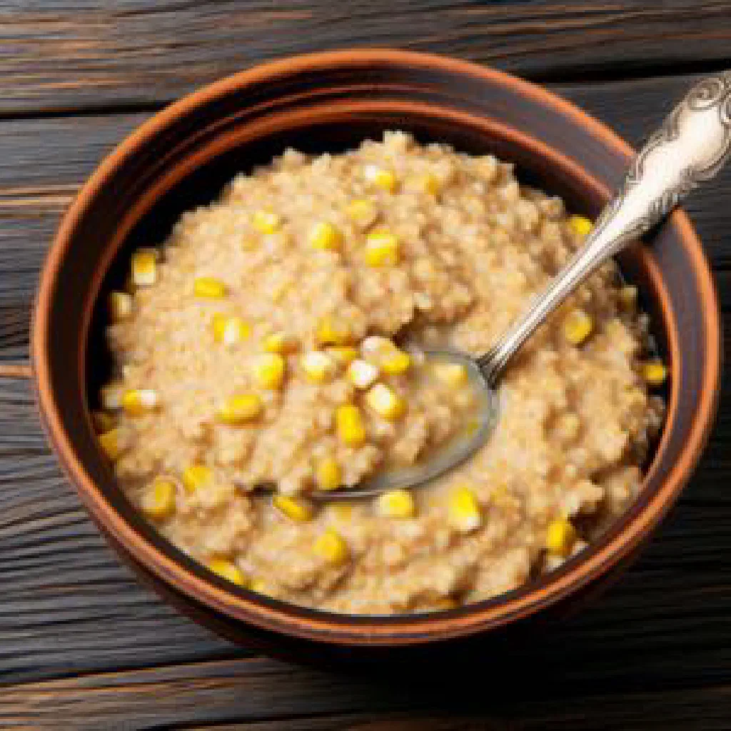 A bowl of smooth Ugandan kalo made from fermented maize flour