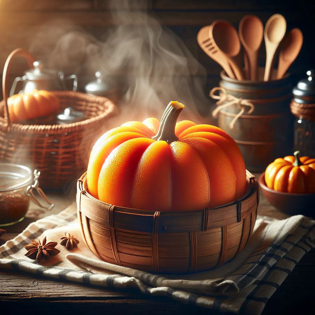Bowl of steamed pumpkin pieces scattered with fresh herbs