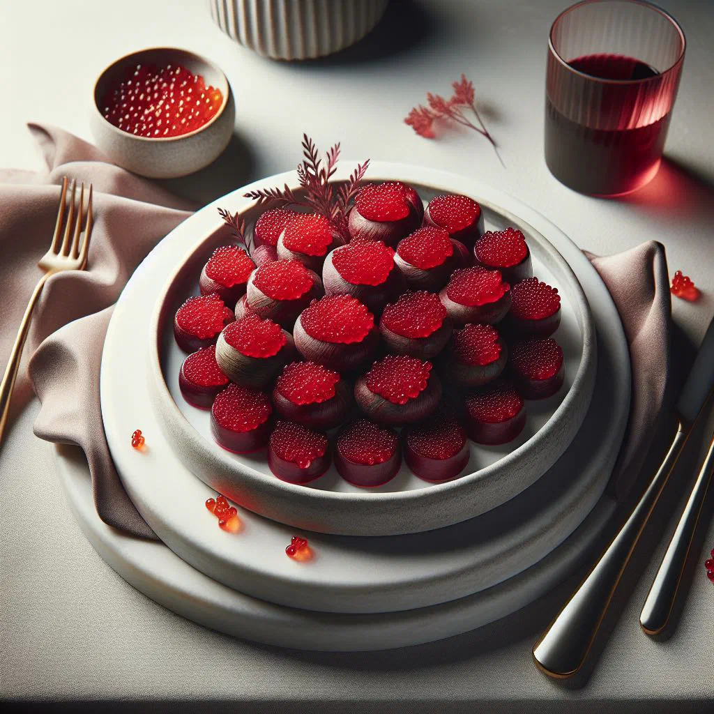 Deep-red beetroot caviar spread garnished with fresh dill