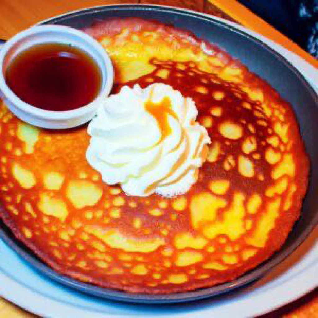 A stack of fluffy golden Ukrainian oladi pancakes served with berries