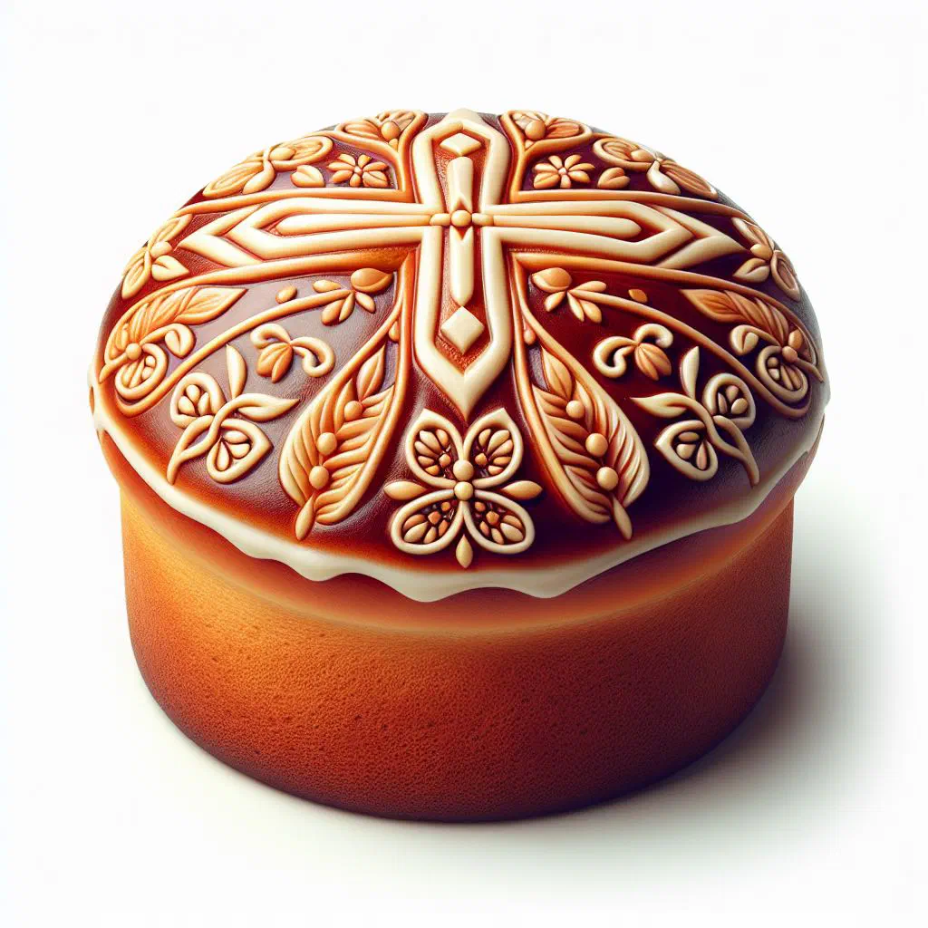 Golden Ukrainian Paska Easter bread with a domed, glossy crust