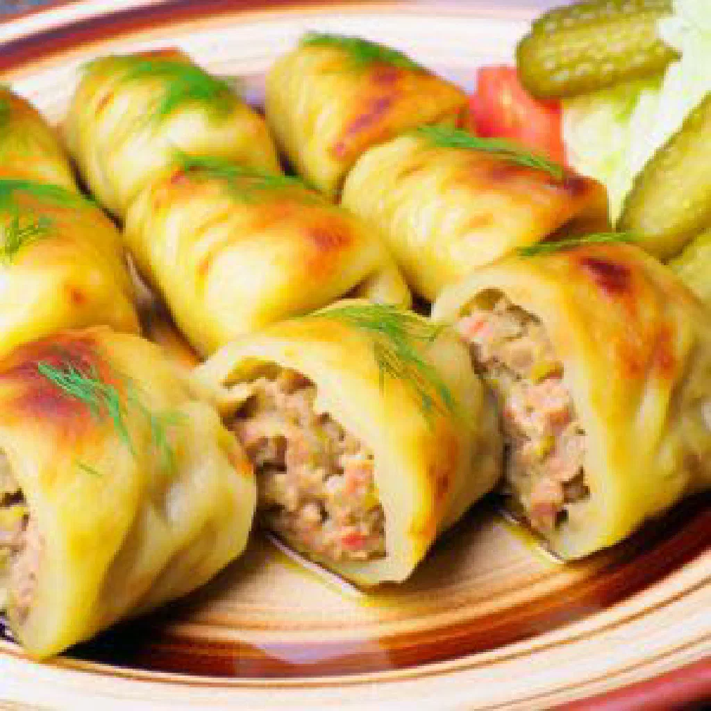 Golden pan-fried Zrazy potato dumplings filled with meat, garnished with parsley