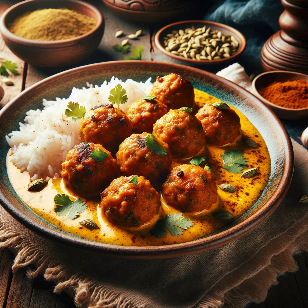 Golden fried pumpkin kofta balls garnished with fresh herbs