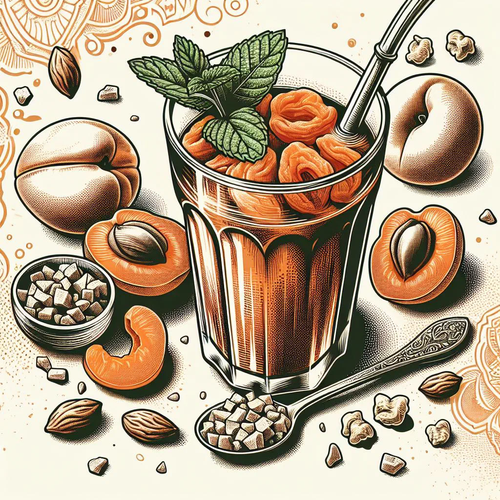 A tall glass of chilled Qamar al-Din apricot drink garnished with mint