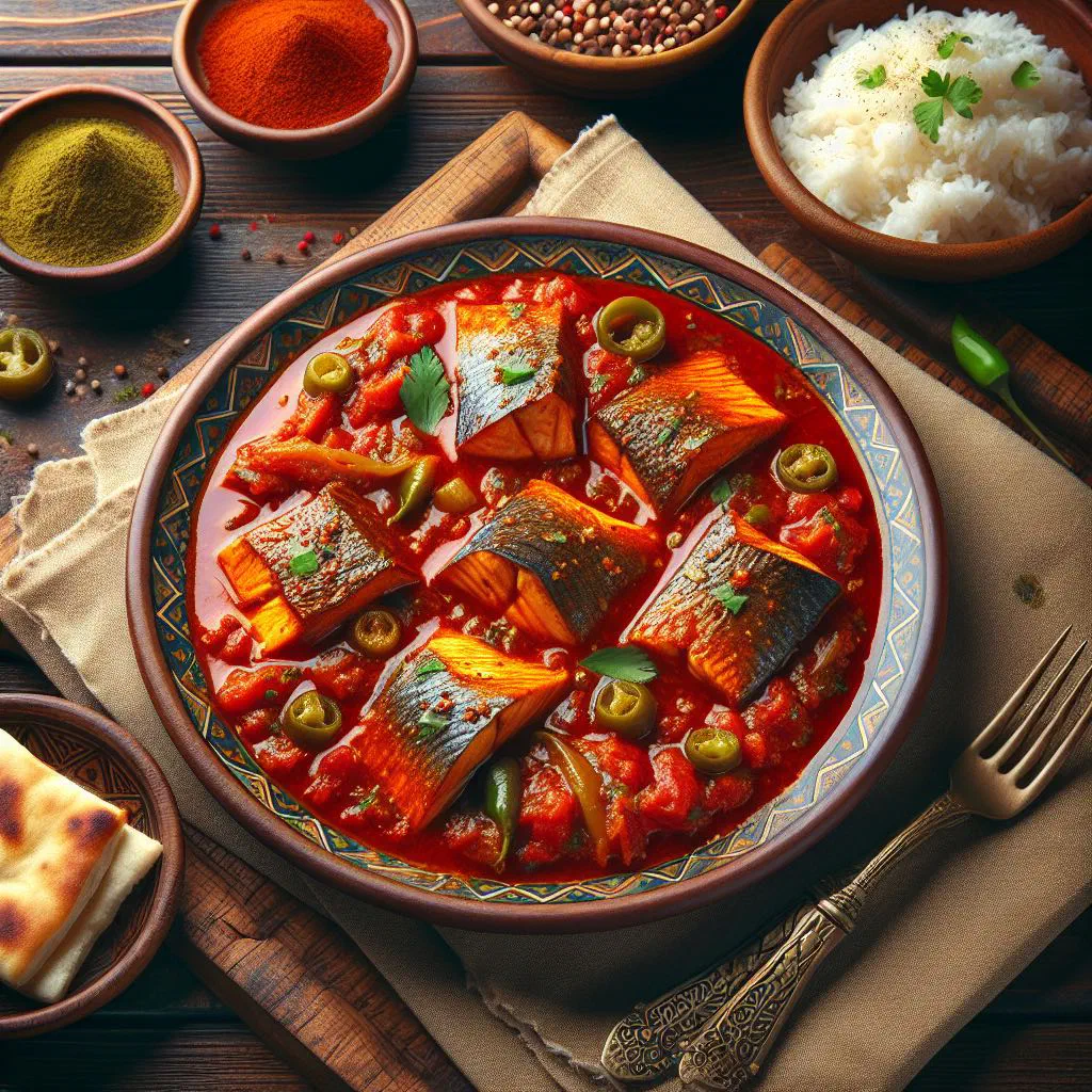 Emirati fish stew Saloona Samak in a bowl garnished with fresh coriander