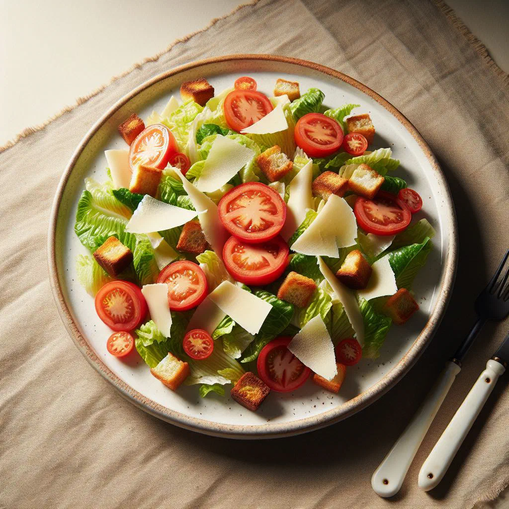 Caesar salad with romaine lettuce, shaved parmesan and crisp croutons