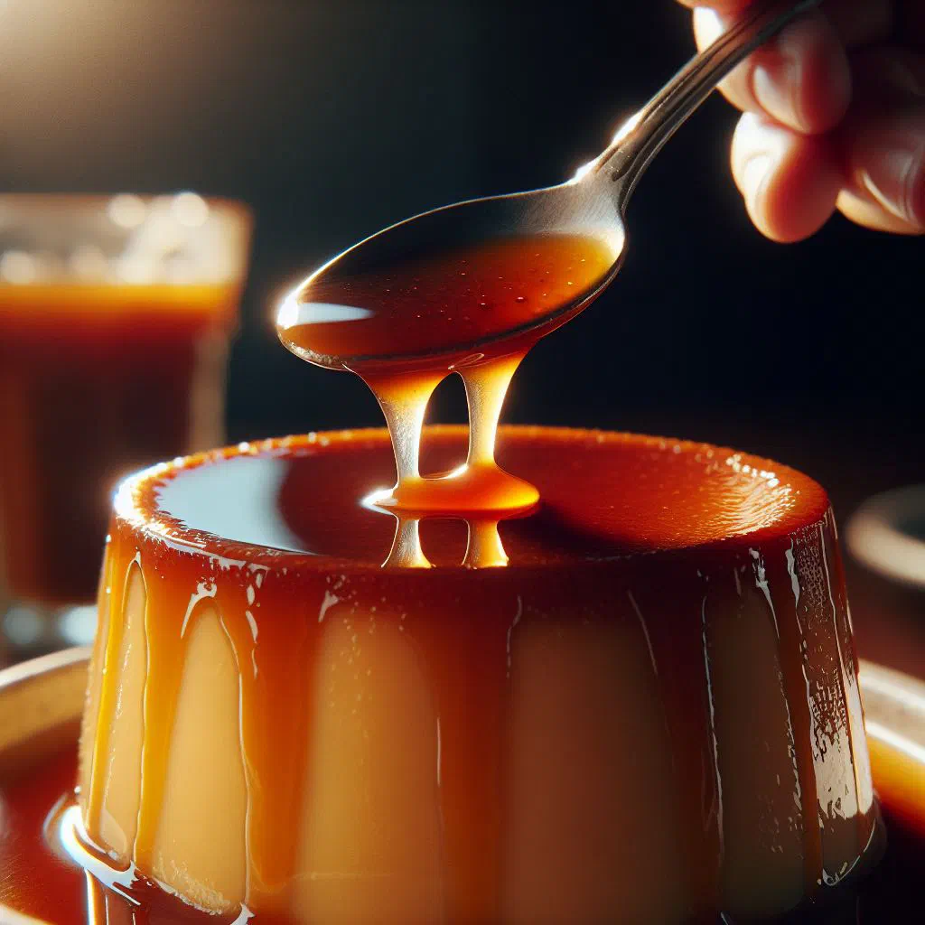 Creamy flan topped with golden caramel and dulce de leche