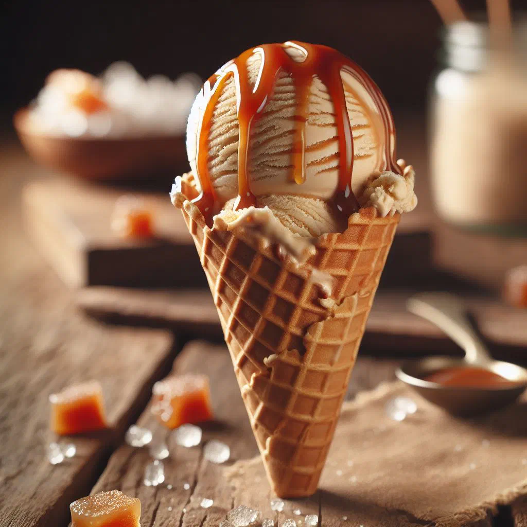 Creamy homemade dulce de leche ice cream served in a bowl with a caramel drizzle