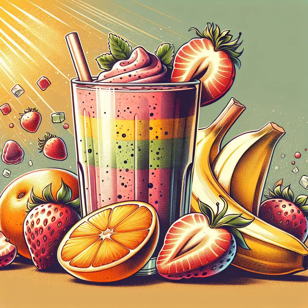 Glass of fresh fruit licuado garnished with mint and a slice of lemon