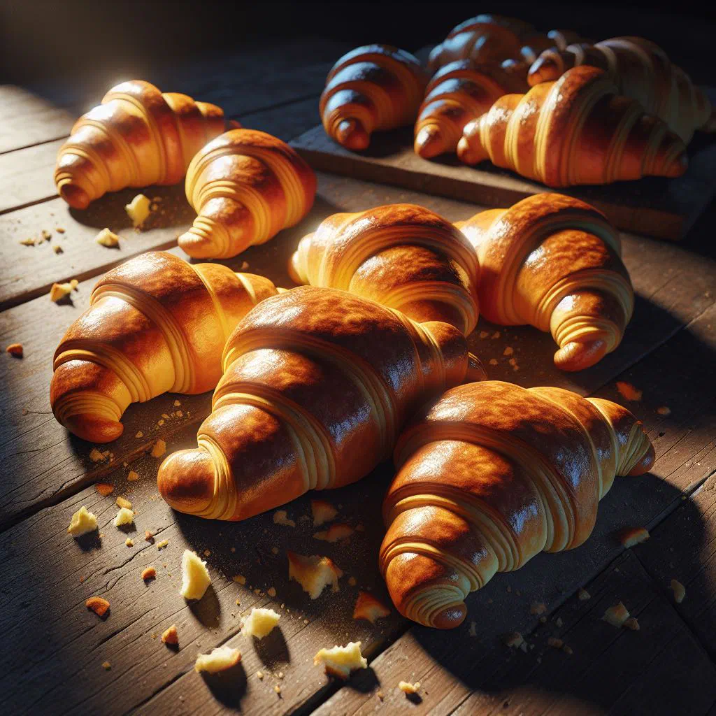 Golden homemade medialunas caseras croissants on a plate