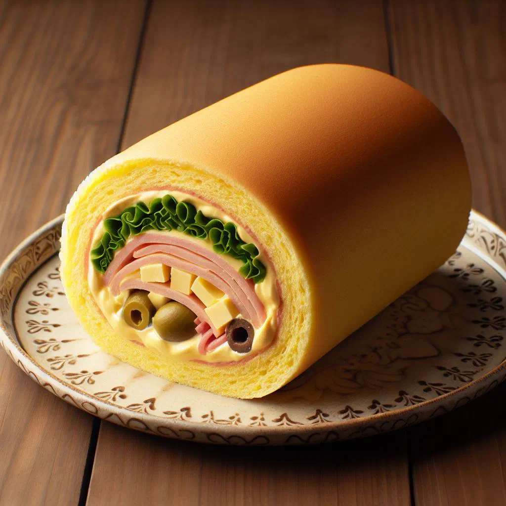 Sliced savoury pionono salado roll filled with minced beef