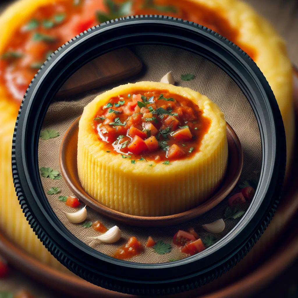 Creamy polenta topped with a rich tomato sauce and fresh herbs