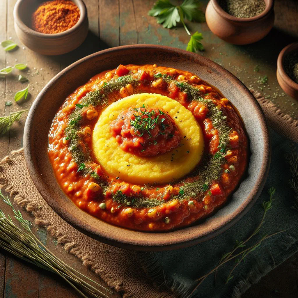 Creamy polenta topped with rich tomato and mince sauce, finished with grated parmesan