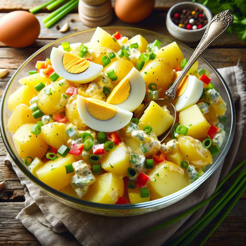 Uruguayan potato and egg salad with vinaigrette and fresh parsley