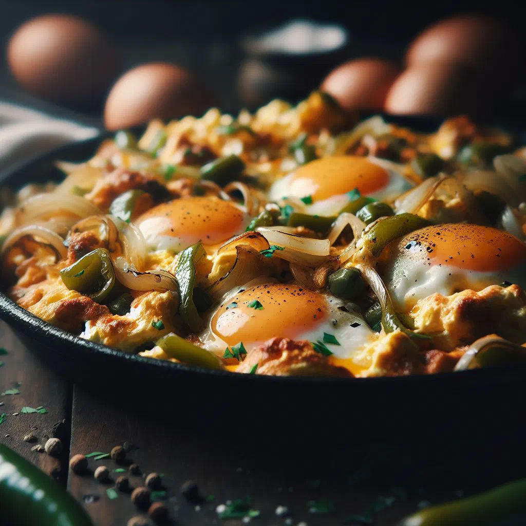 Creamy scrambled eggs garnished with fresh herbs on a plate