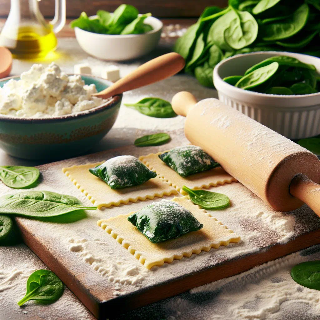 Spinach and ricotta ravioli dressed with olive oil and grated parmesan