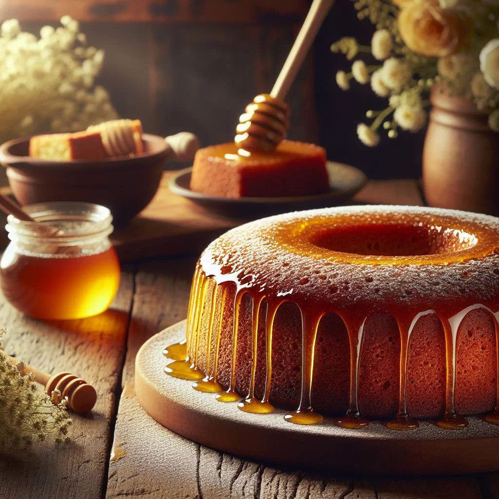 Golden honey tart with a crisp pastry base and honeyed nut filling