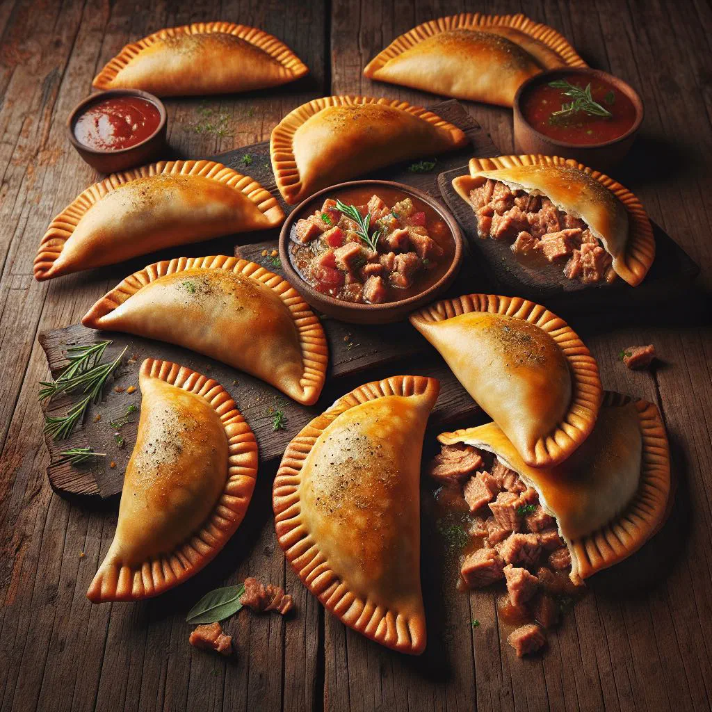 Golden baked tuna empanadas on a serving plate