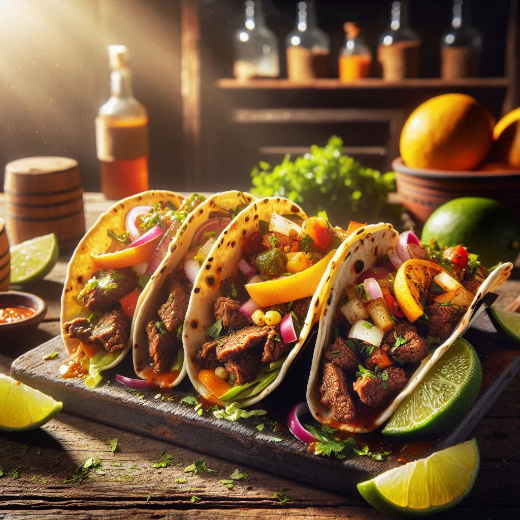 Uruguayan tacos filled with beef, fresh salad, tomato and avocado