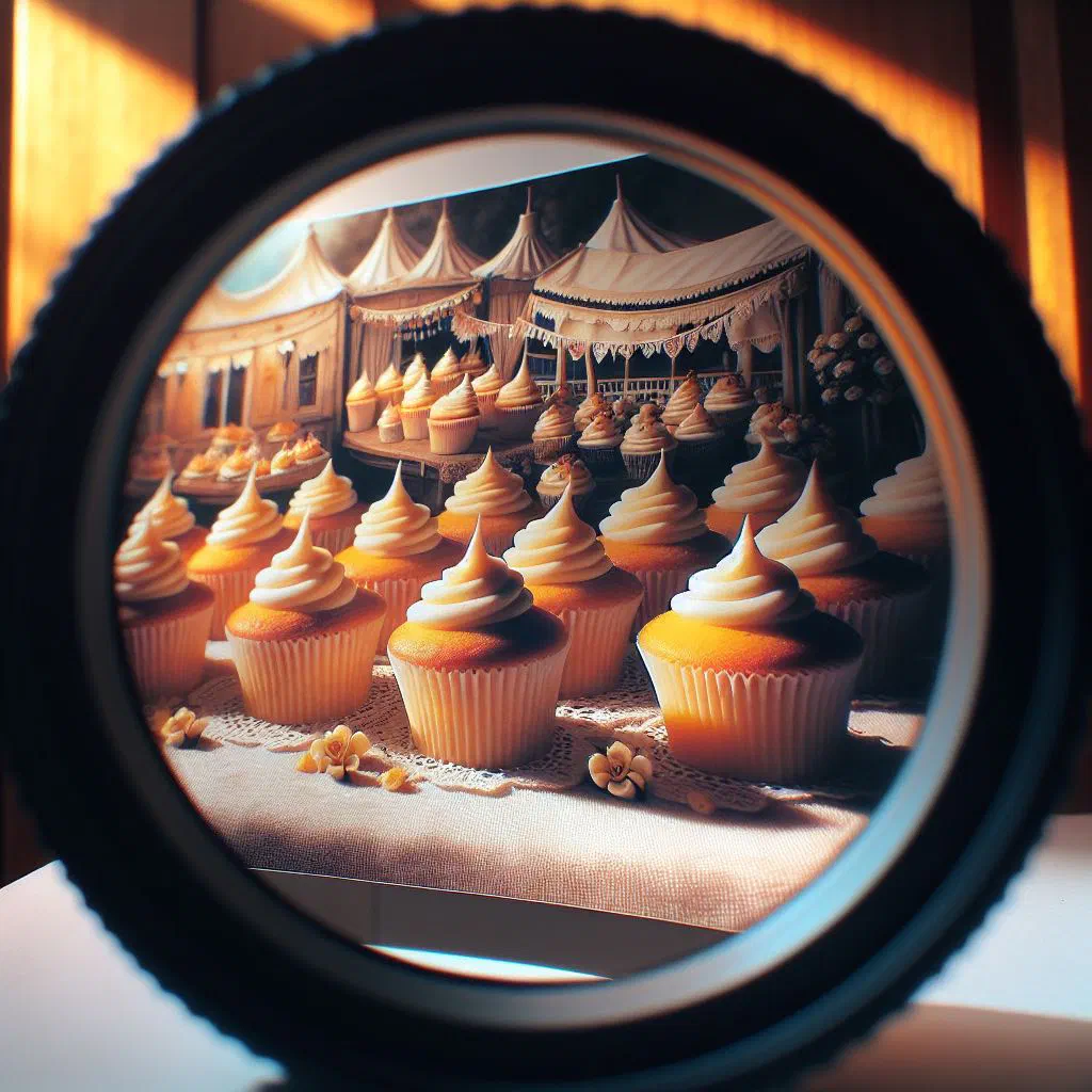 Vanilla cupcakes in paper cases topped with swirls of frosting