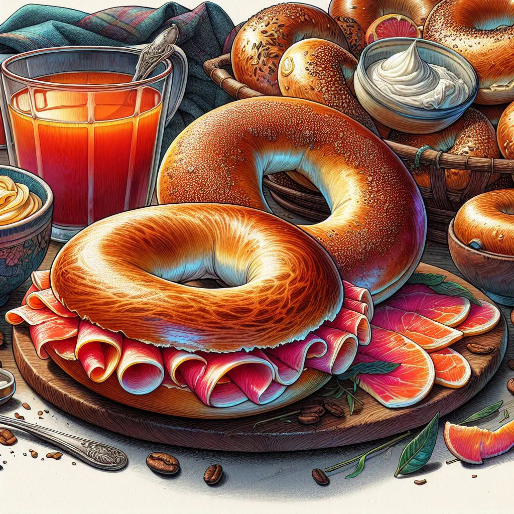 Bagel topped with smoked salmon, cream cheese, red onion and dill