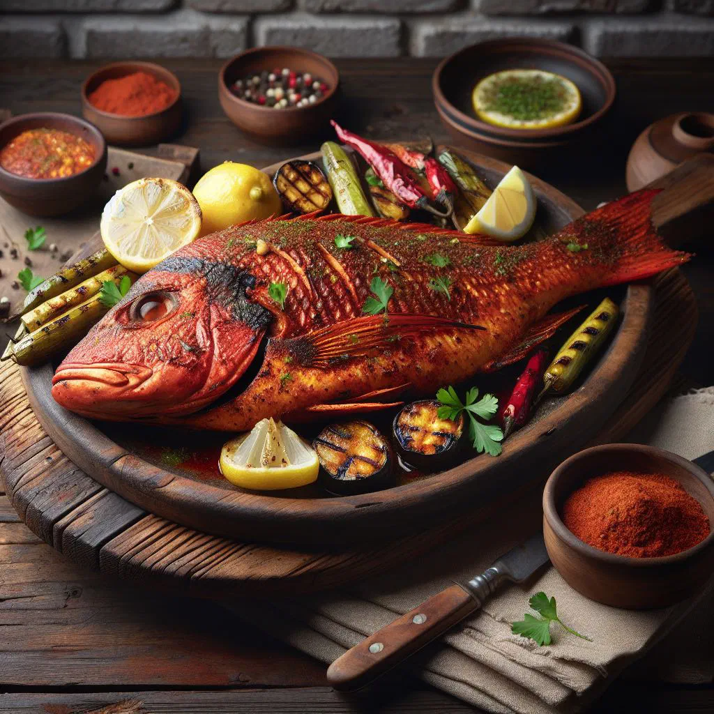 Grilled Cajun red snapper fillets garnished with fresh parsley and lemon