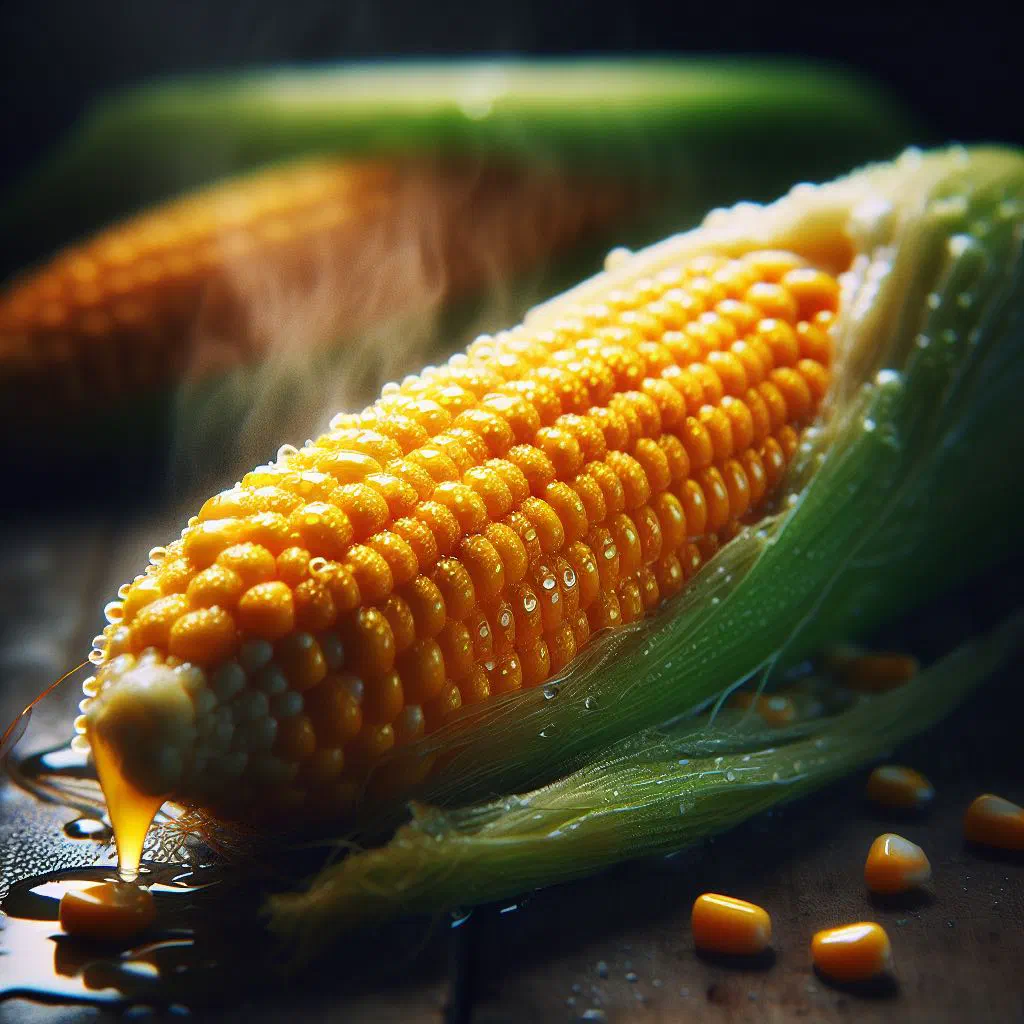 Grilled corn on the cob brushed with butter and seasoned with salt and pepper