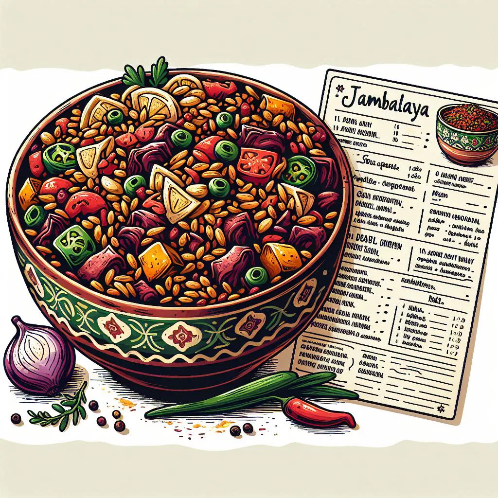 A bowl of jambalaya with rice, chicken, prawns and chorizo