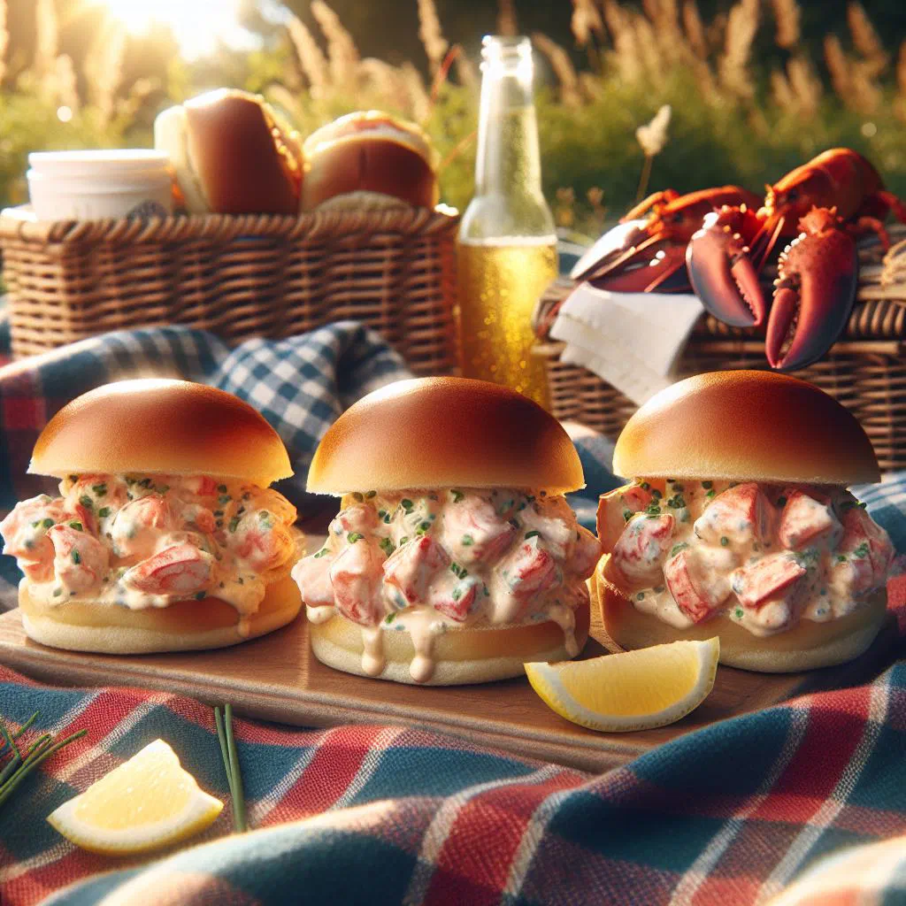 Lobster roll sliders in soft mini buns garnished with fresh herbs