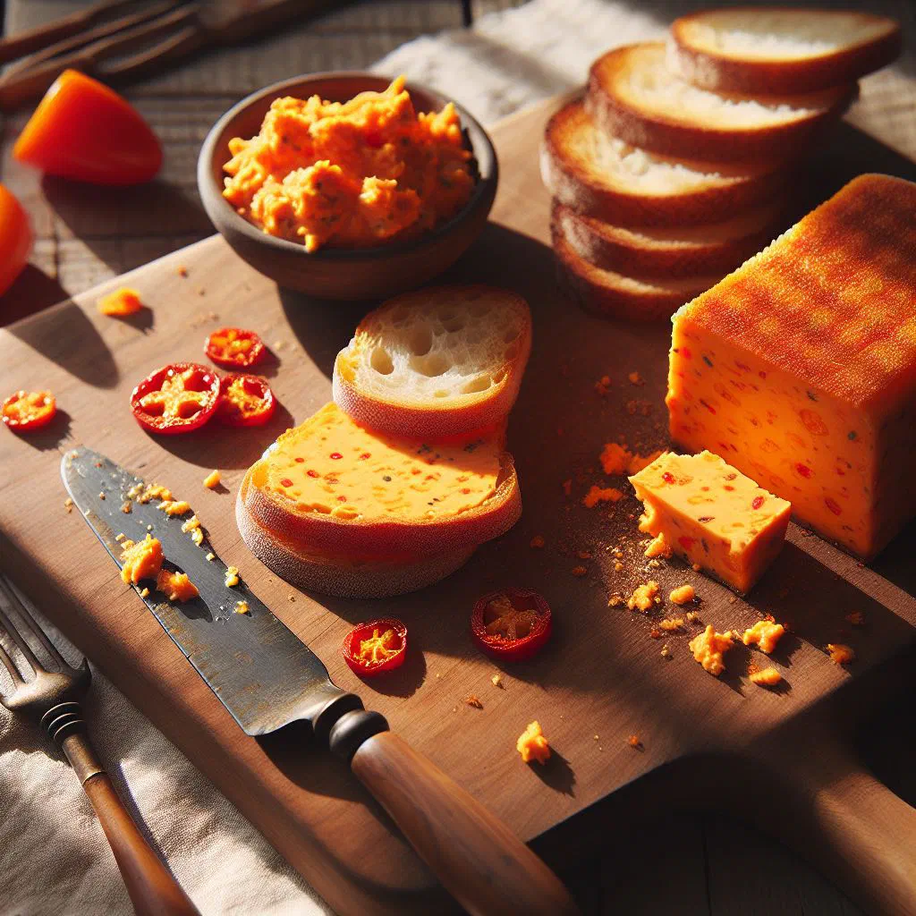Bowl of creamy pimento cheese served with crackers