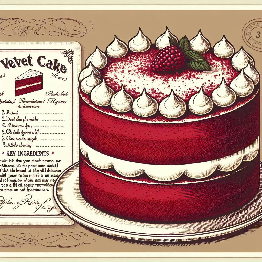 Layered red velvet cake with cream cheese frosting and a slice cut out
